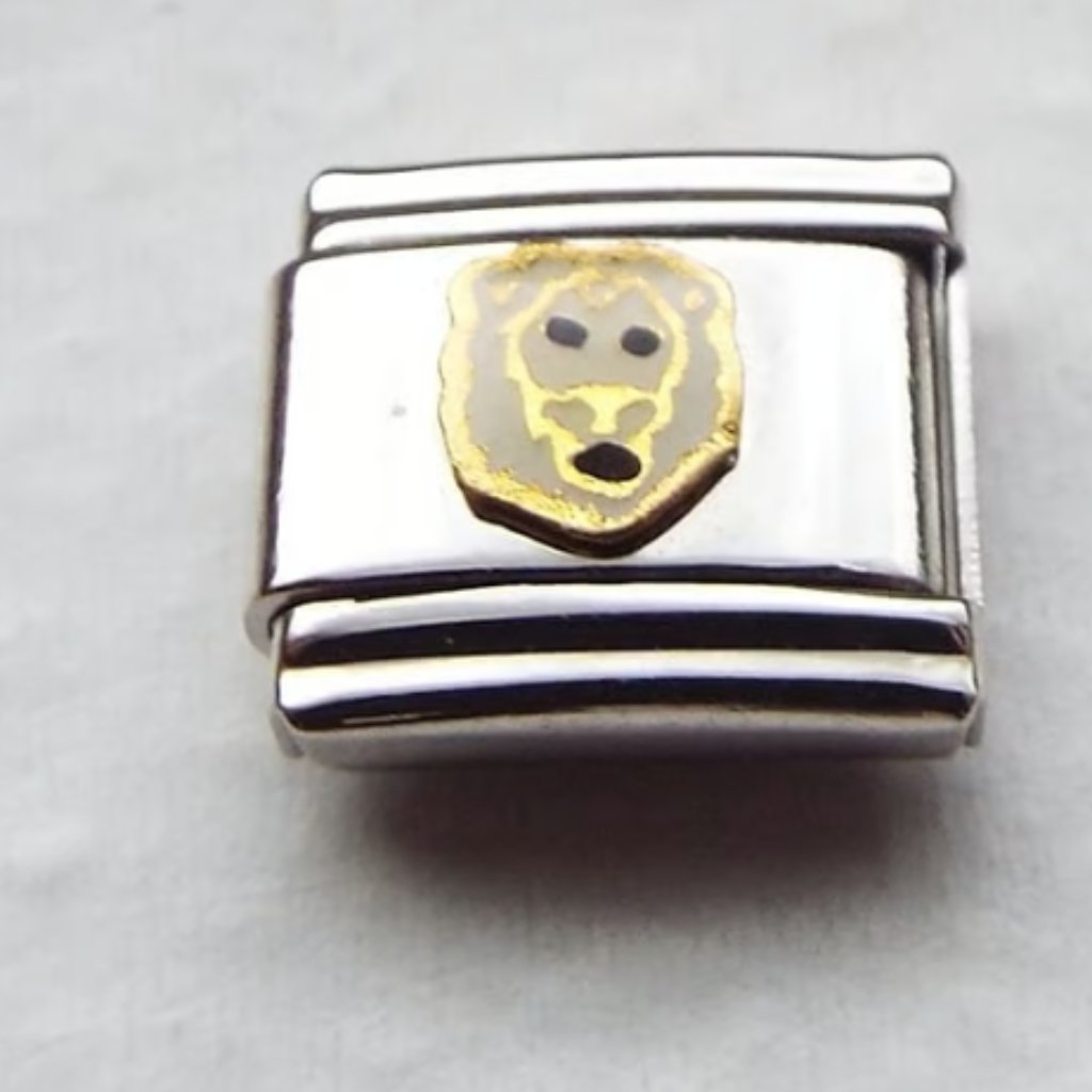 Off White Enamel Lions Head 9mm Stainless Steel Italian Charm Bracelet Link New